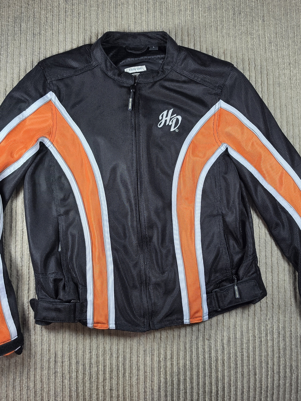 Harley Davidson Motorcycle Jacket Womens L Black Orange Mesh Riding Embroidered